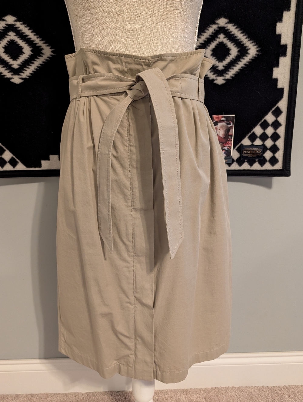 🥰EUC Max Mara Weekend Paperbag Waist Midi Skirt with Self Tie Belt, Khaki, 8